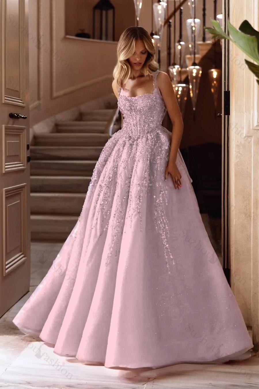 Spaghetti Strap Sleeveless Long A Line Evening Formal Dress With Beading