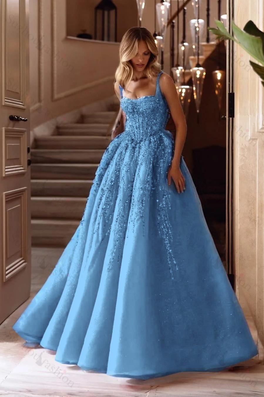 Spaghetti Strap Sleeveless Long A Line Evening Formal Dress With Beading