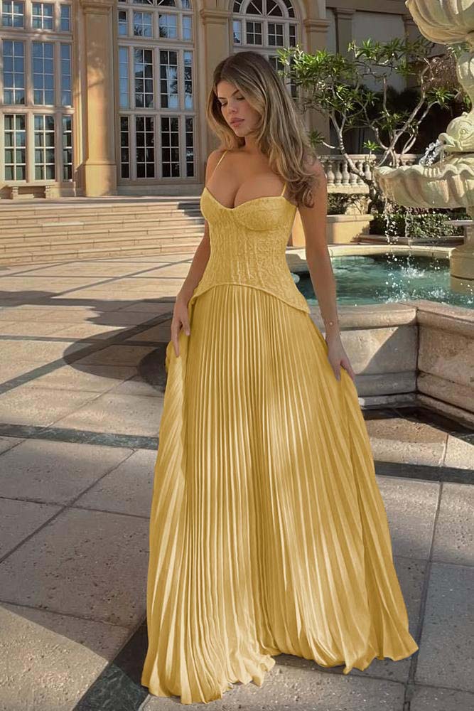 Spaghetti Strap Sleeveless Long Evening Formal Dress With Ruffled Embroidery