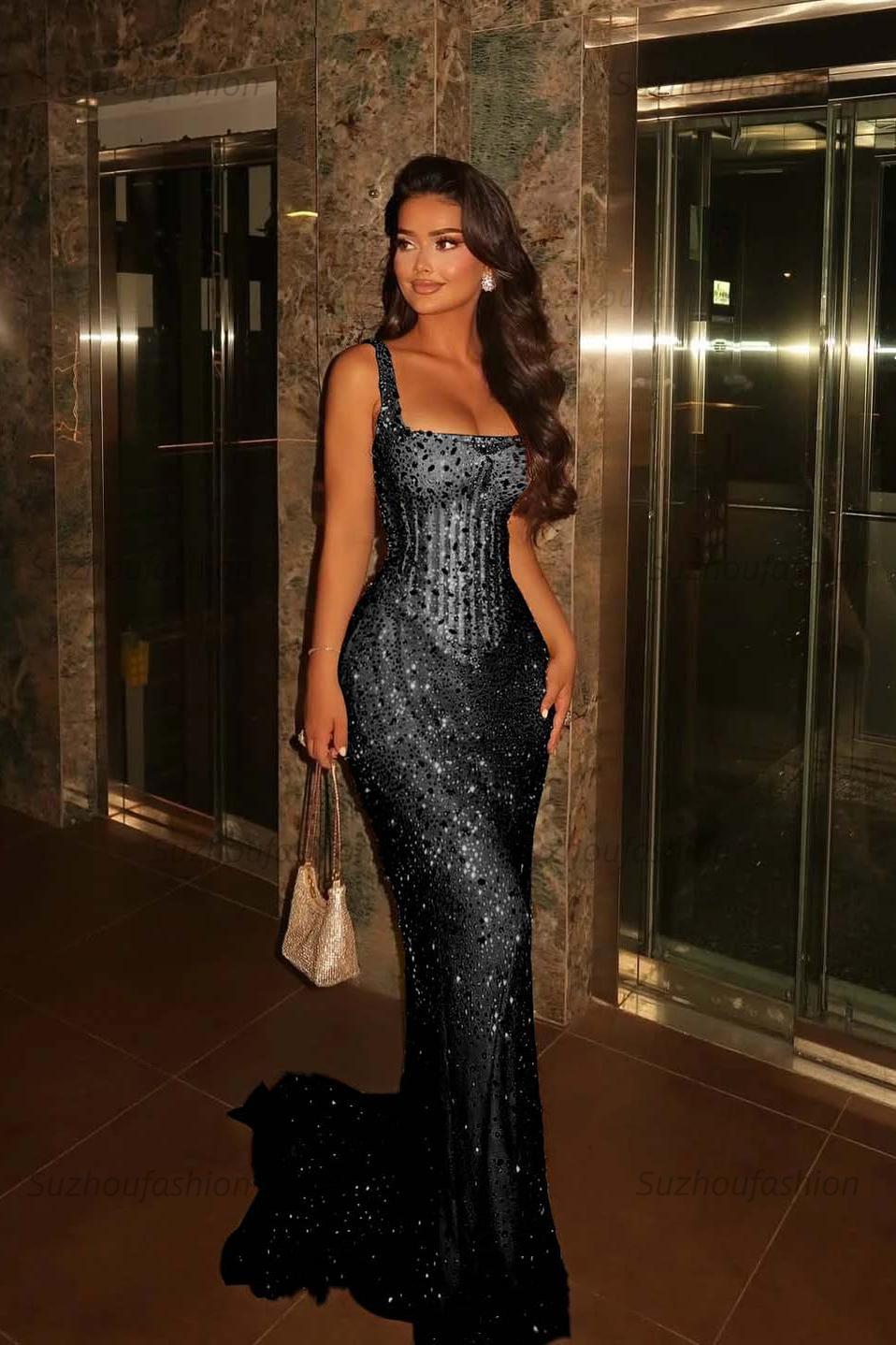 Spaghetti Strap Sleeveless Long Mermaid Evening Formal Dress With Beading
