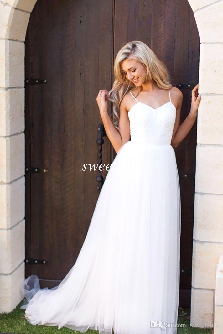 Spaghetti Strap Tulle Summer Beach Wedding Dress New Arrival A-Line Long Beach Bridal Dresses