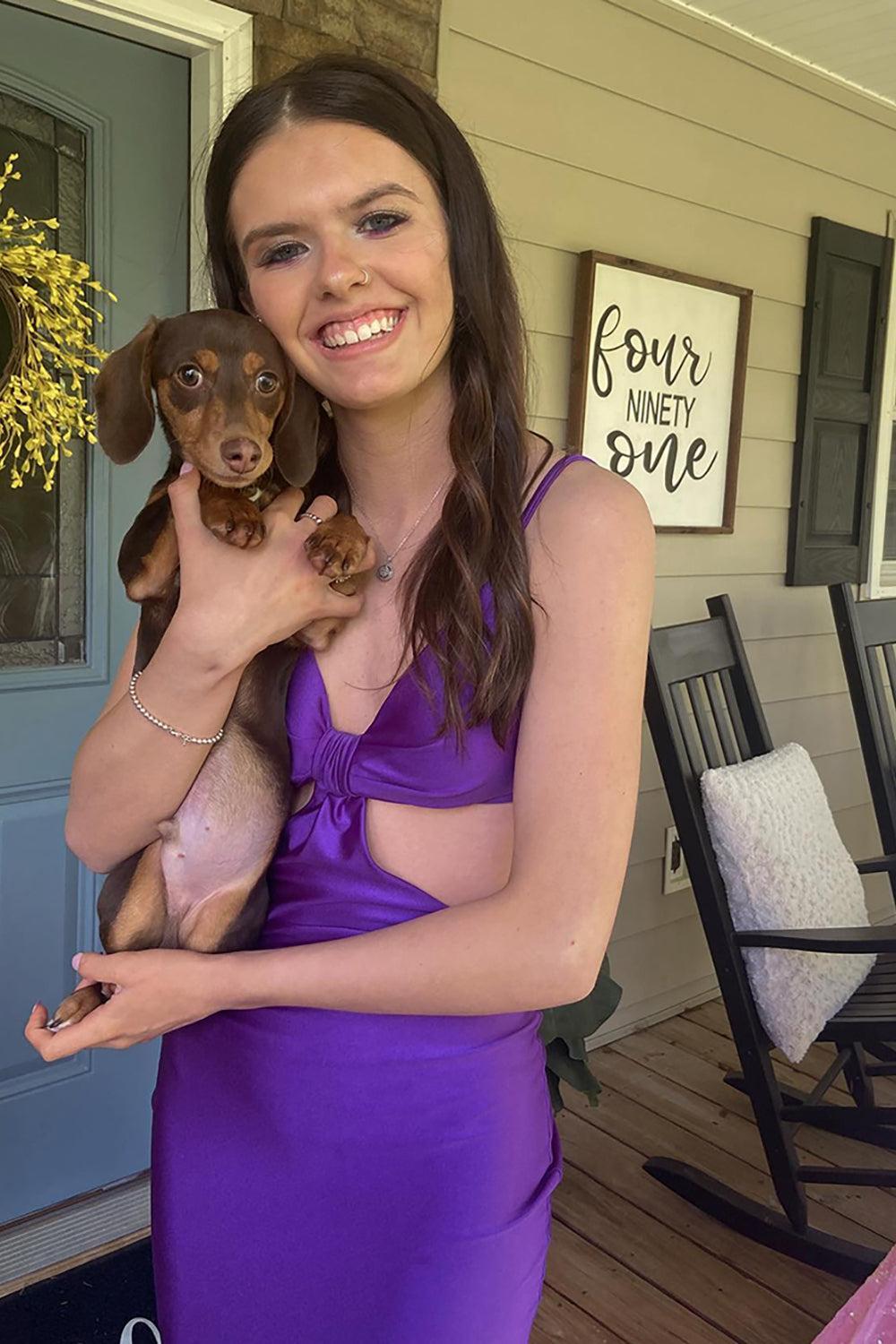 Spaghetti Straps Cut Out Fuchsia Prom Dress Long Formal Dress With Slit