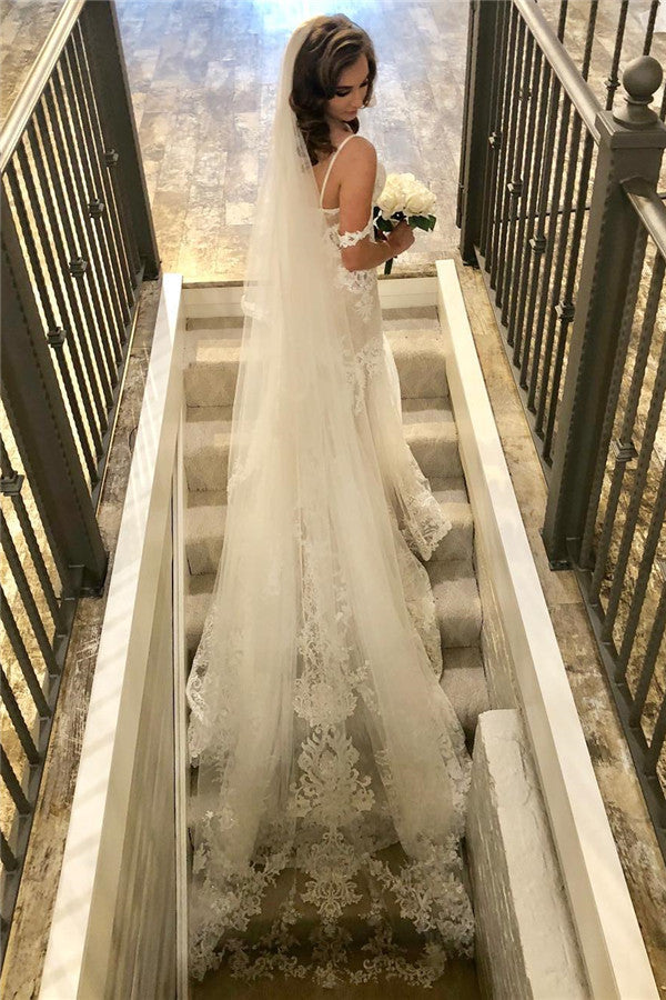 Spaghetti Straps Lace Mermaid Beach Wedding Dresses | Delicate Appliques Beach Bridal Dresses