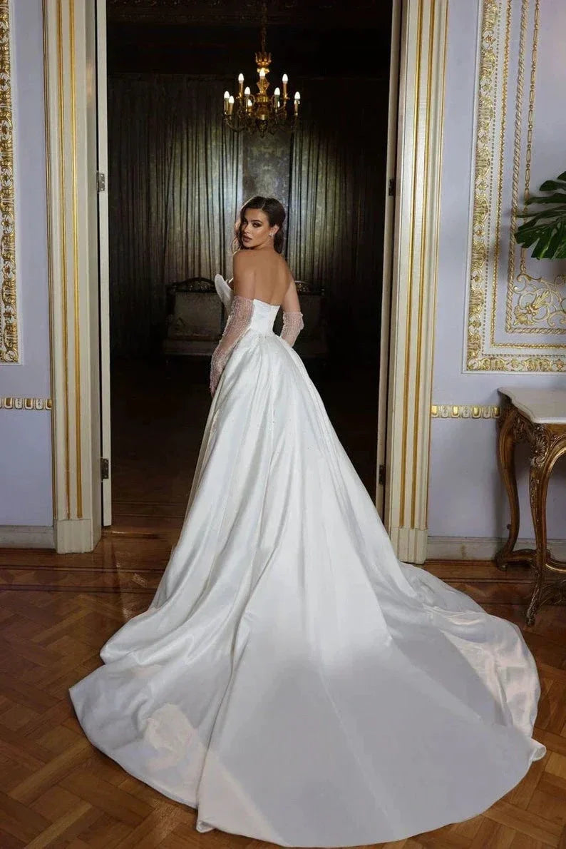 Sparkling Simple Off Shoulder Lace Mermaid Sleeveless Wedding Dresses Luxurious Sexy Sweetheart Floor Length Bridal Gown 2023 (ZD13534)