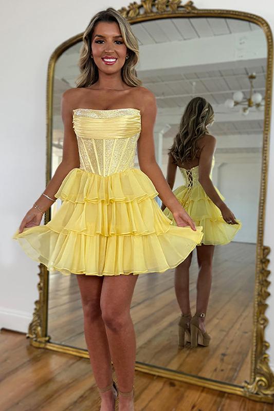 Suzhoufashion Sparkly Corset A Line Short Beaded Homecoming Dress with Ruffles
