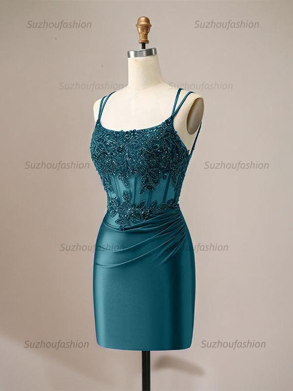Suzhoufashion Sparkly Spaghetti Straps Sequins Pleated Corset Homecoming Dress