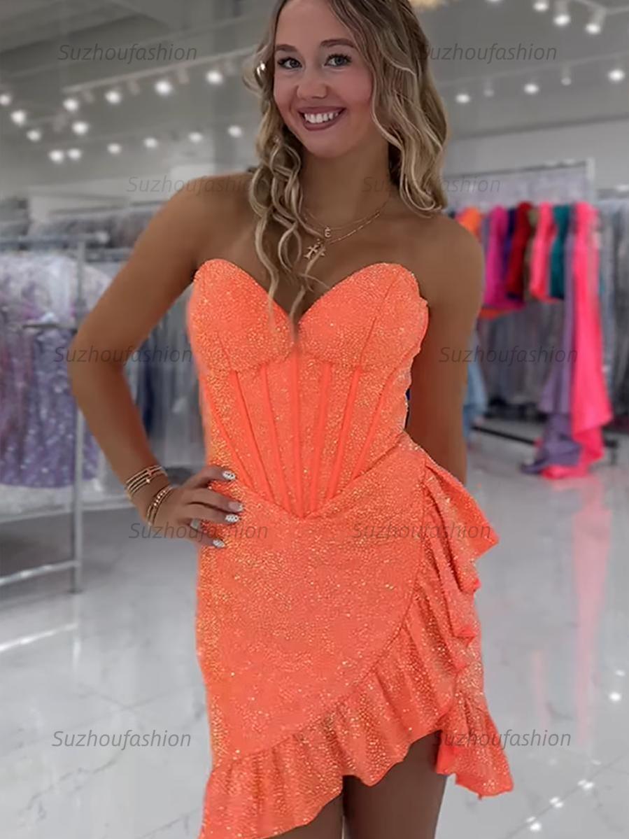 Suzhoufashion Sparkly Tight Short Corset Homecoming Dress with Beading