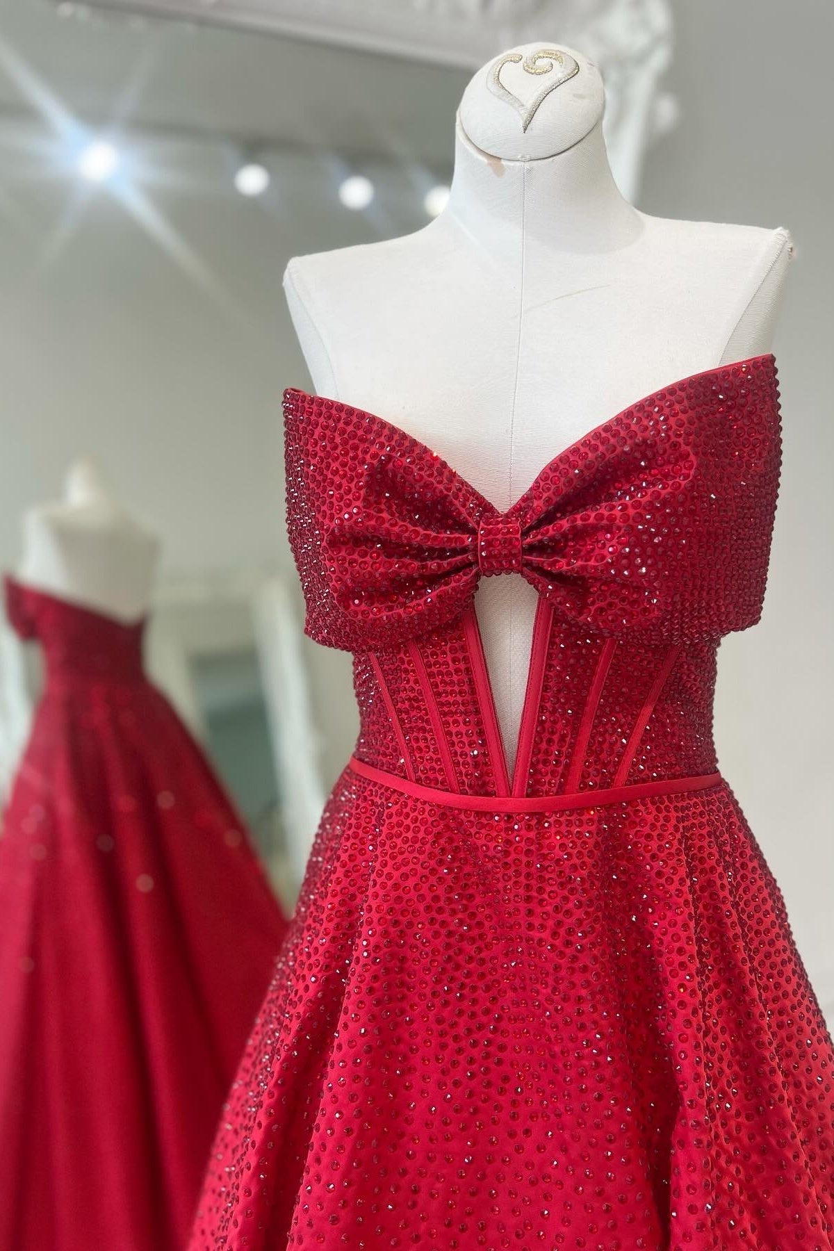 Sparkly A Line Sweetheart Red Corset Prom Dress with Beading