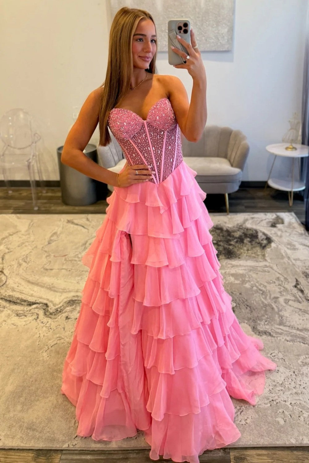 Princess A Line Sweetheart Light Blue Corset Prom Dress with Beading Ruffles