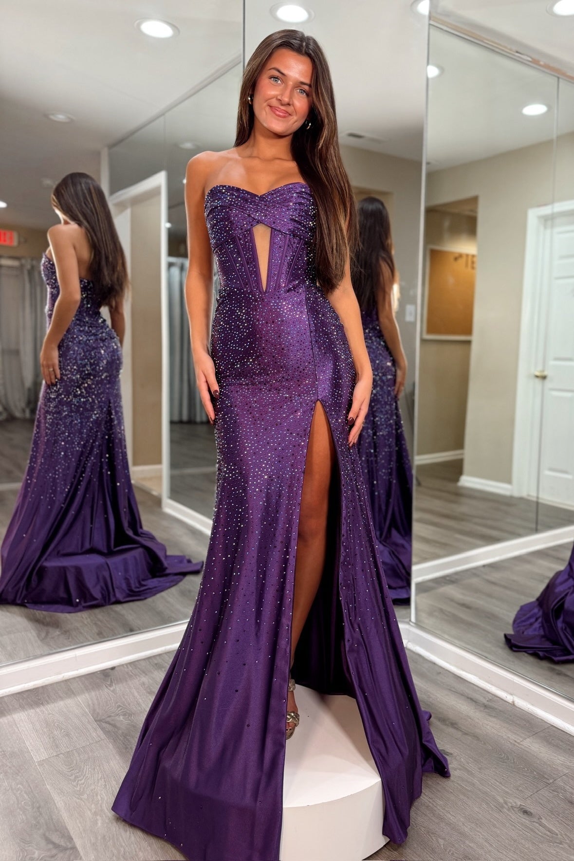 Sparkly Mermaid Sweetheart Purple Corset Prom Dress with Beading