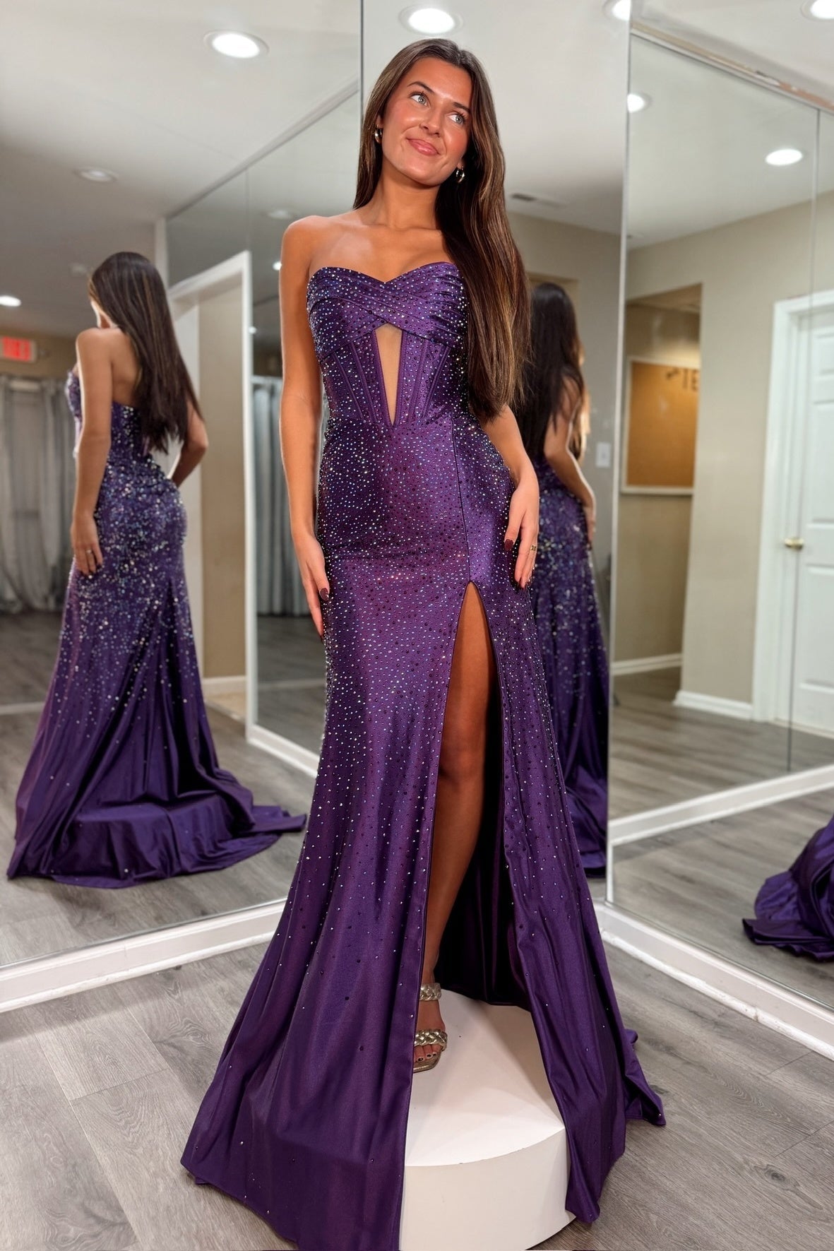 Sparkly Mermaid Sweetheart Purple Corset Prom Dress with Beading