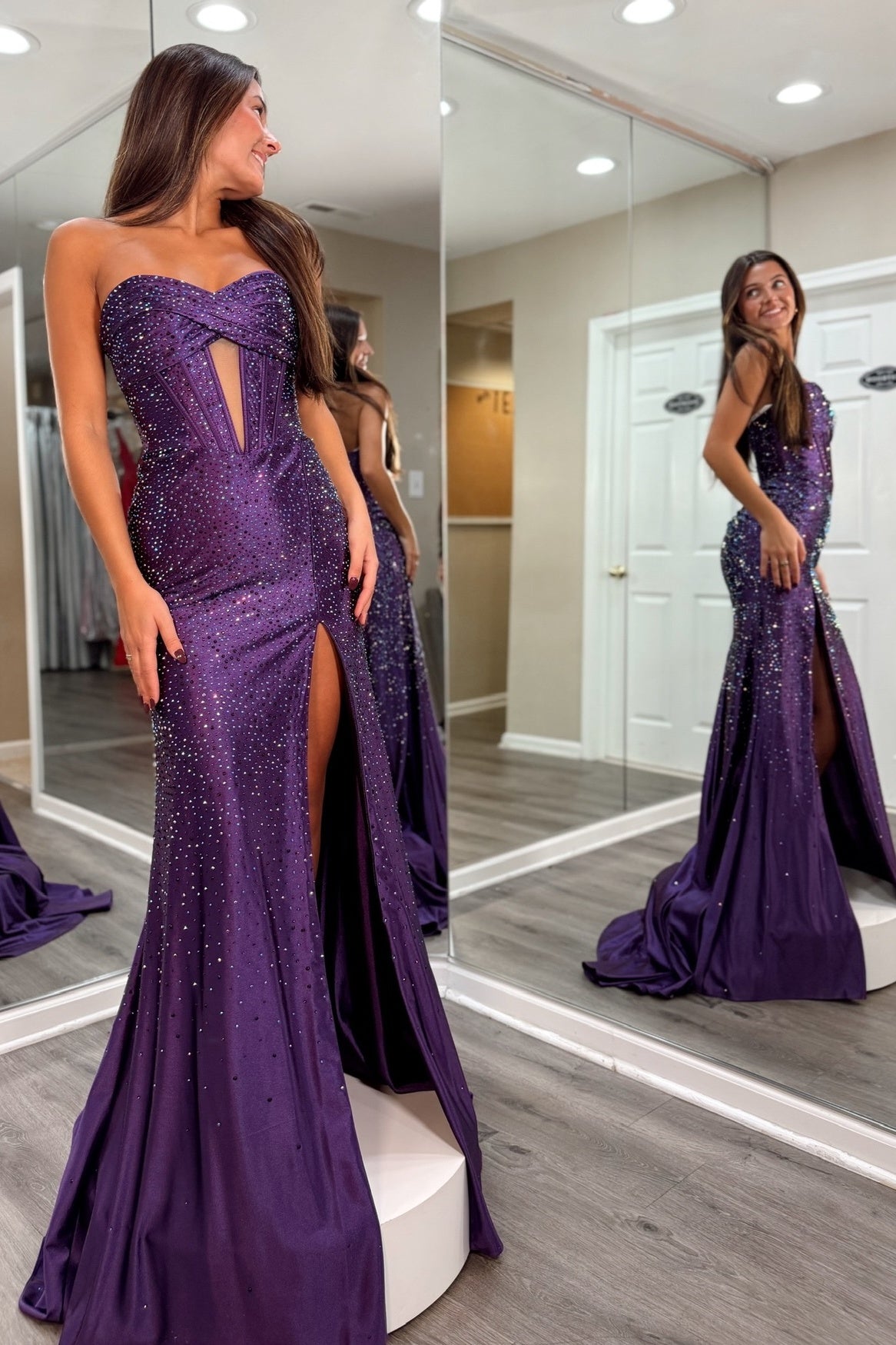 Sparkly Mermaid Sweetheart Purple Corset Prom Dress with Beading