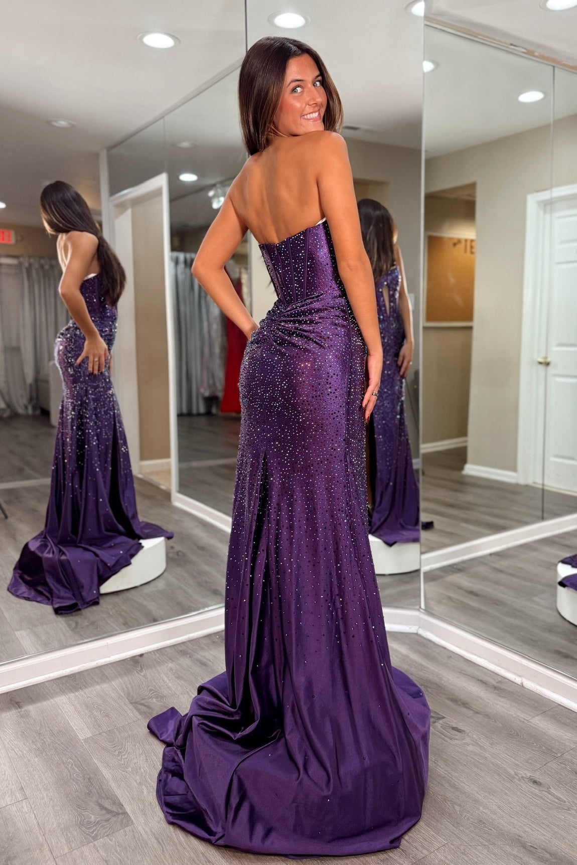 Sparkly Mermaid Sweetheart Purple Corset Prom Dress with Beading