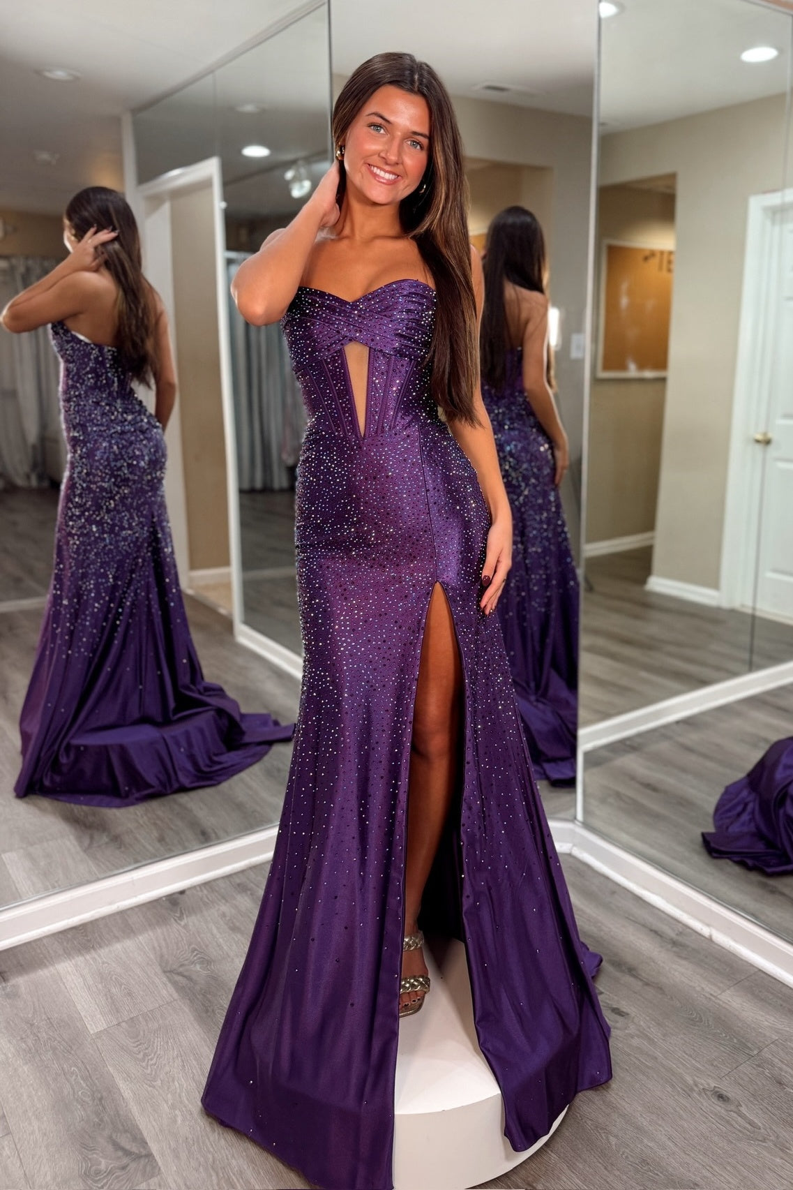 Sparkly Mermaid Sweetheart Purple Corset Prom Dress with Beading