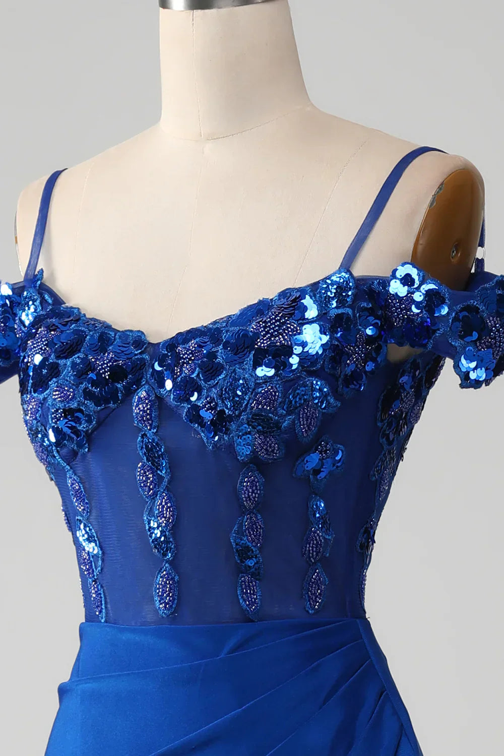 Sparkly Royal Blue Off The Shoulder Mermaid Long Prom Dress With Sequin - View 5 | VelvetHem