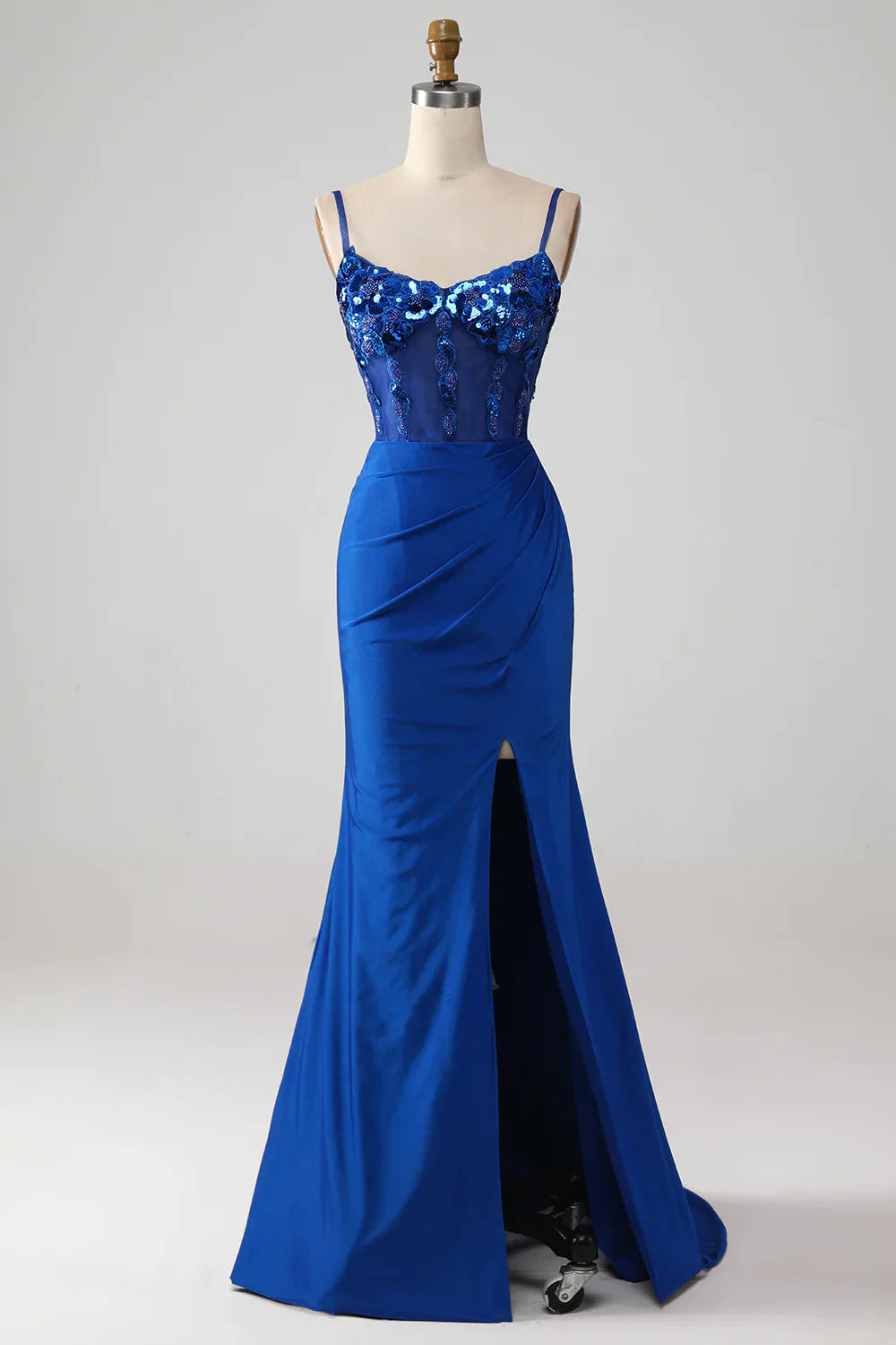 Sparkly Royal Blue Off The Shoulder Mermaid Long Prom Dress With Sequin - View 2 | VelvetHem