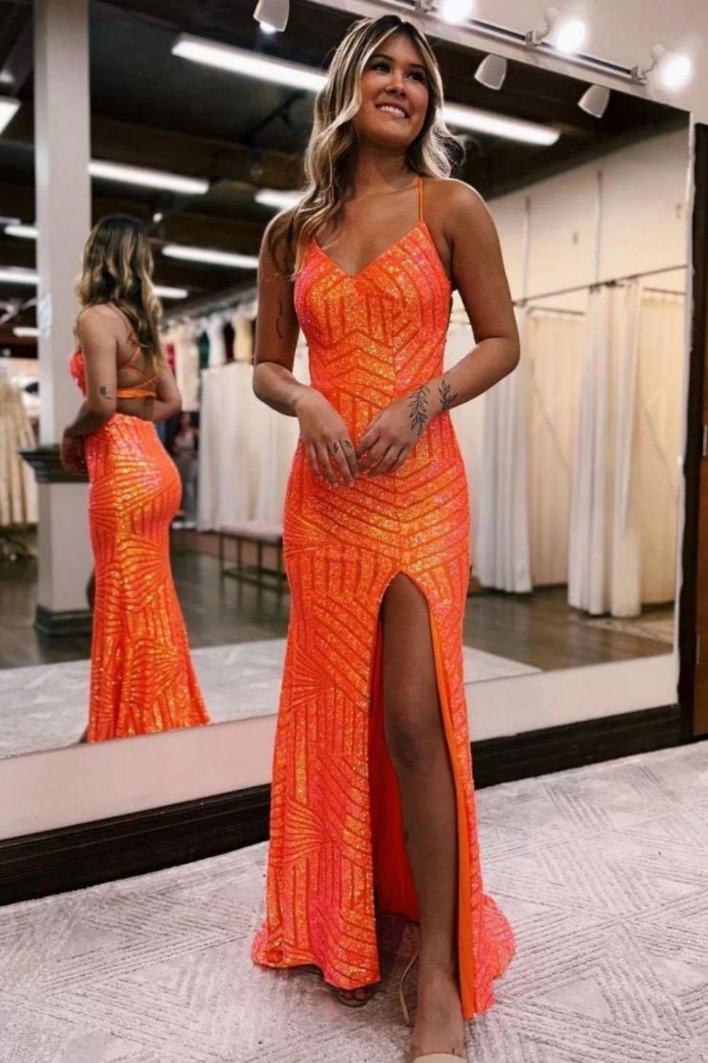 Sparkly Sequin Long Glitter Prom Party Dress With Split
