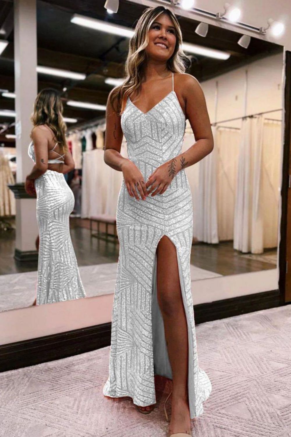Sparkly Sequin Long Glitter Prom Party Dress With Split