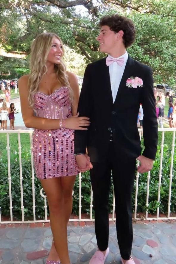 Sparkly Sheath Sweetheart Pink Short Homecoming Dress with Beading