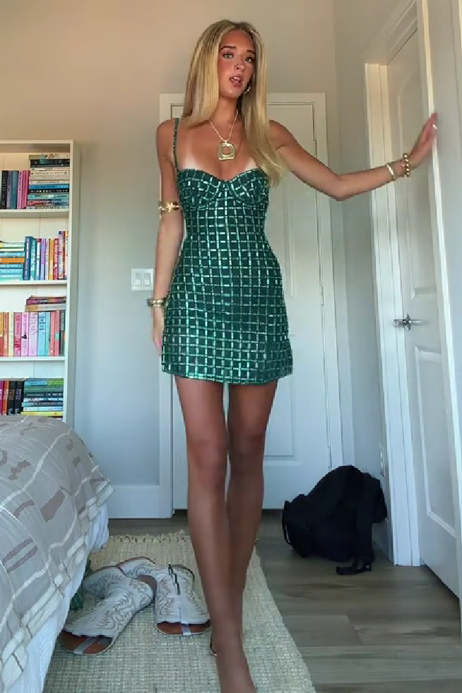 Sparkly A Line Spaghetti Straps Dark Green Short Homecoming Dress with Beading