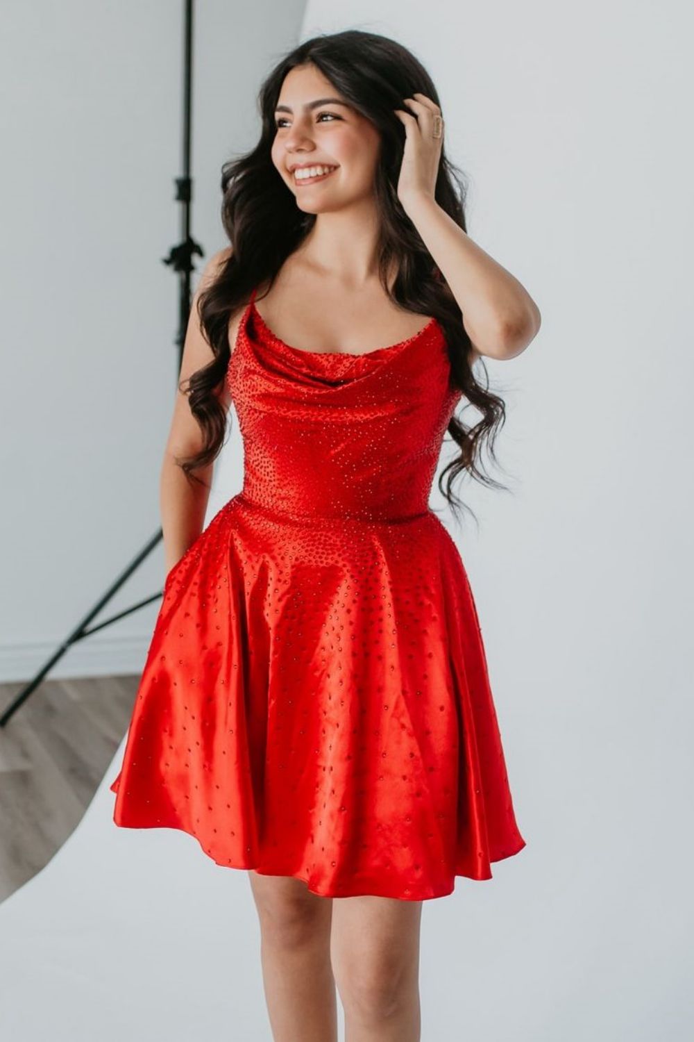 Sparkly Red A-Line Spaghetti Straps Short Beaded Homecoming Dress