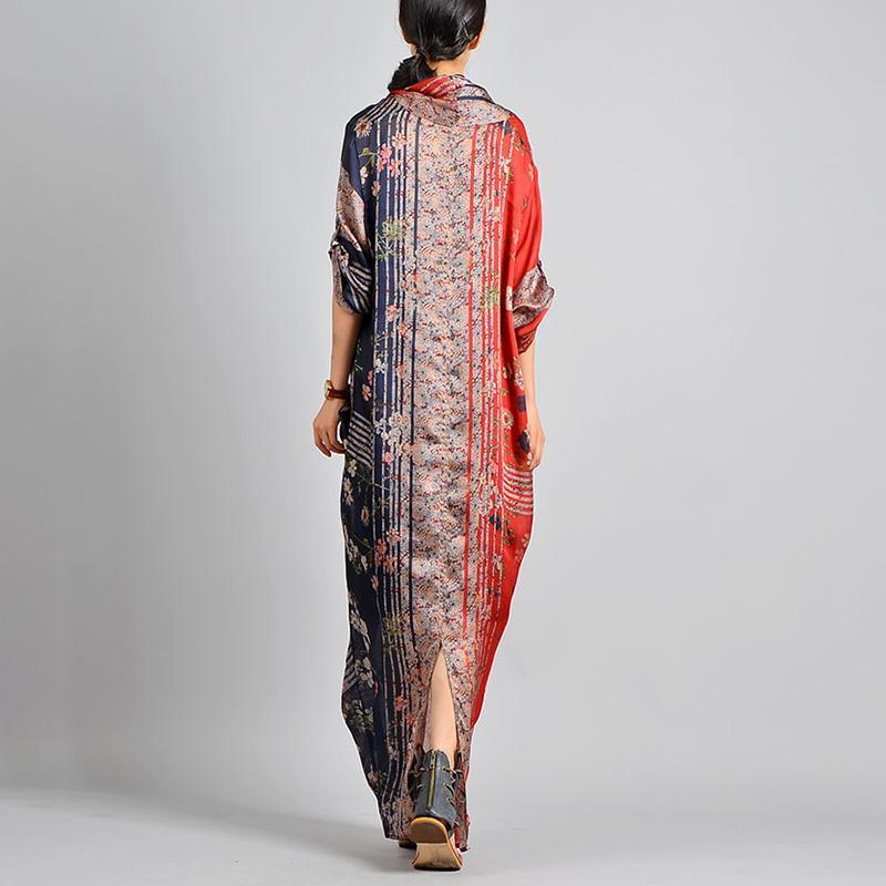 Spliced Print Vintage Tencel Women Dress