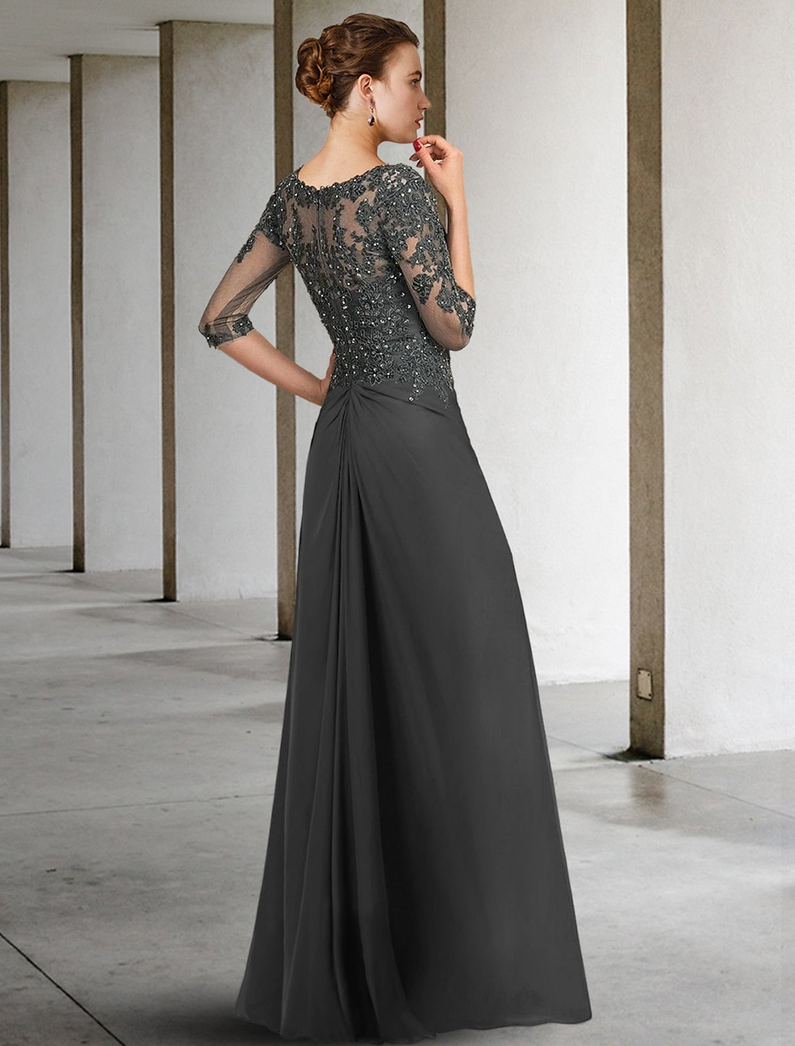 Square Neck Long A Line Mother of the Bride Dress