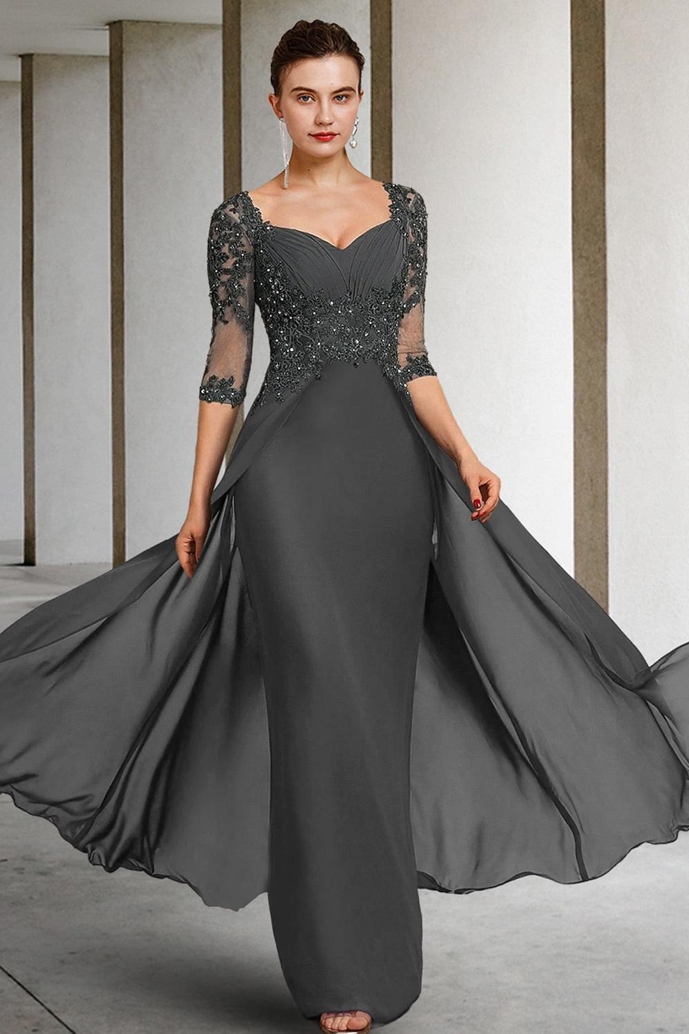 Square Neck Long A Line Mother of the Bride Dress
