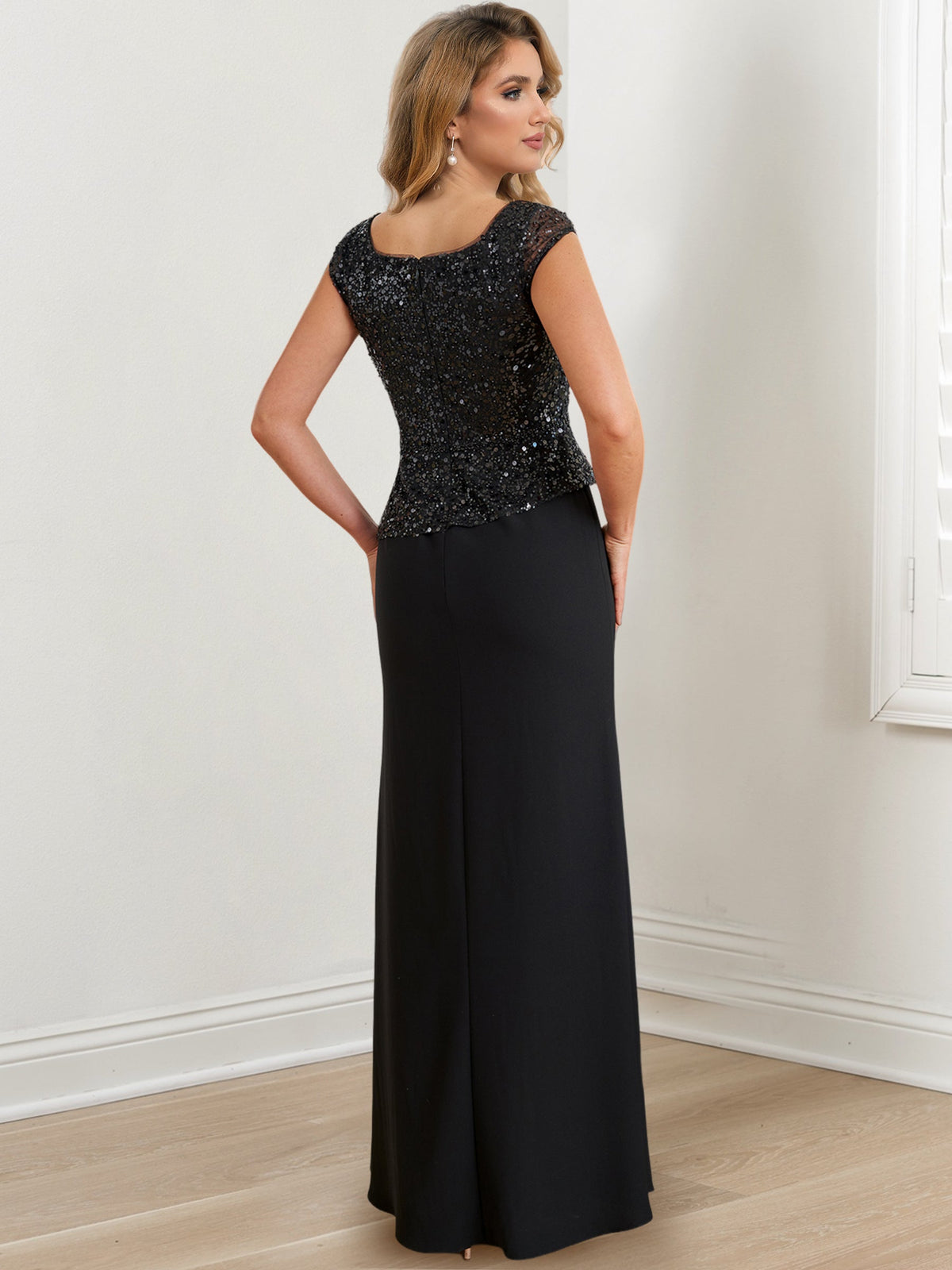 Square Neck Long Sheath Column Mother of the Bride Gowns