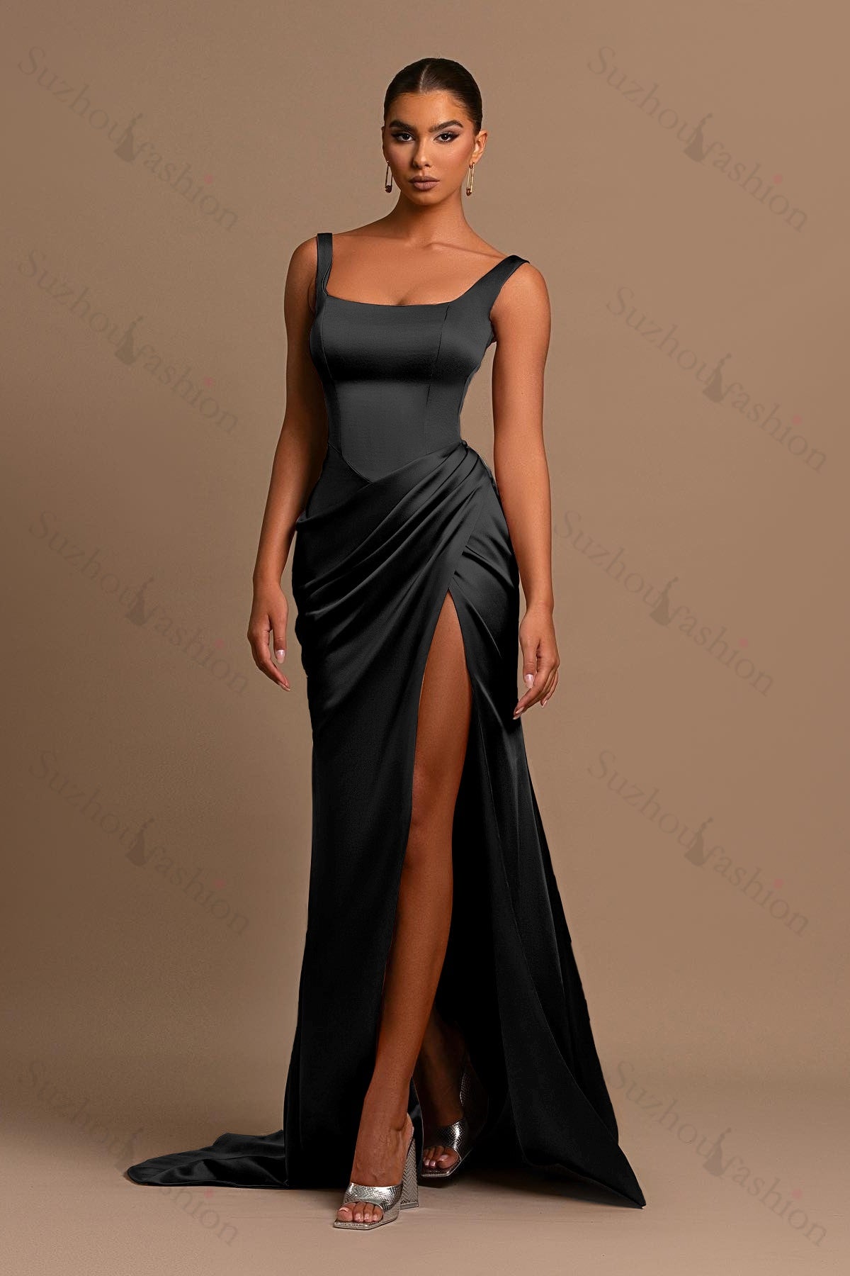 Square Neck Prom Dress Sleeveless Mermaid Simple Formal Dress