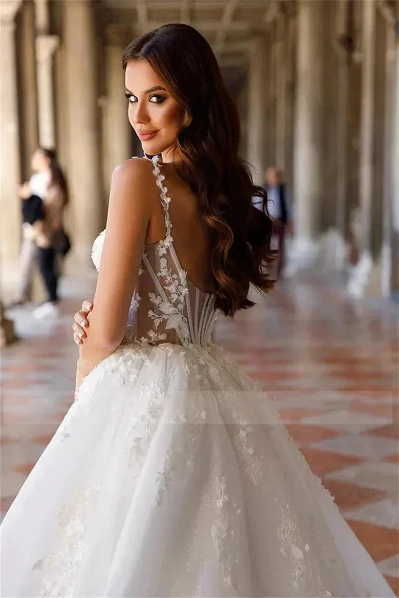 Square Neck Sexy Off Shoulder Sleeveless Fluffy Princess Style Mopping Wedding Dresses Sweetheart A-Line White Bridal Gowns 2023 (ZD13466)