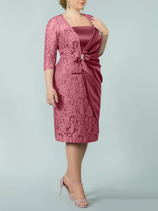 Square Neck Tea Length Sheath Column Dress for the Mother of the Bride