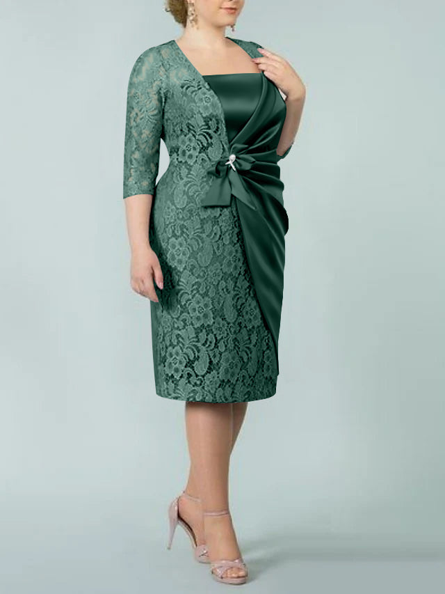 Square Neck Tea Length Sheath Column Dress for the Mother of the Bride
