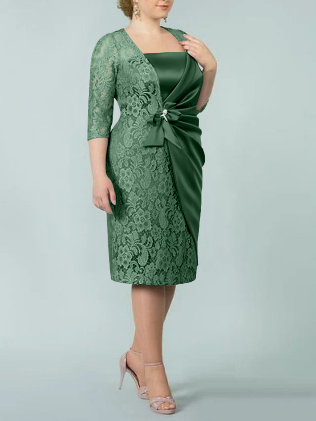 Square Neck Tea Length Sheath Column Dress for the Mother of the Bride