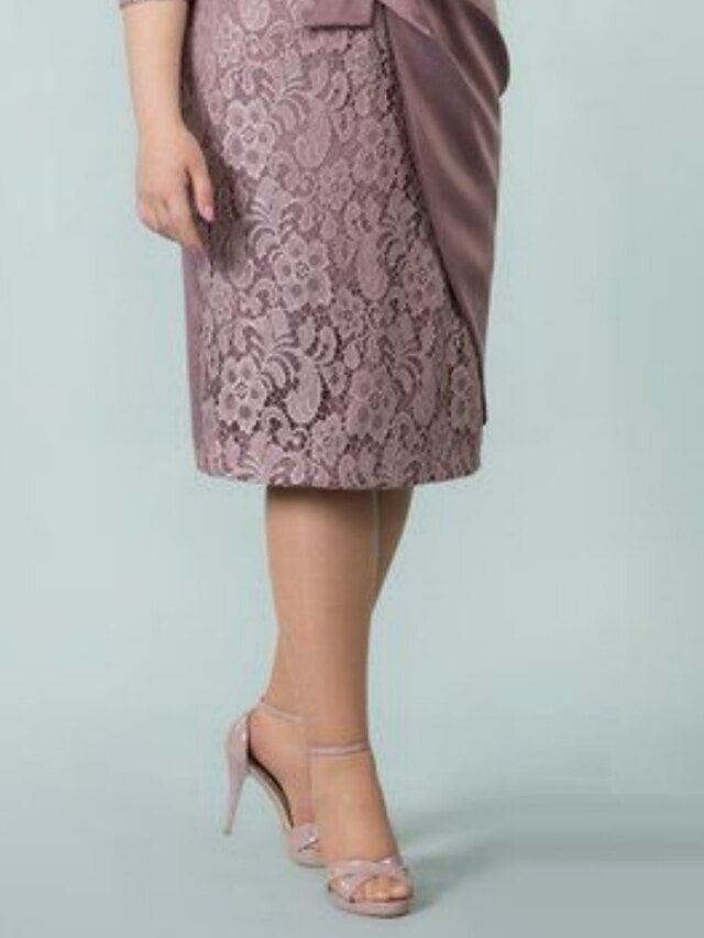 Square Neck Tea Length Sheath Column Dress for the Mother of the Bride