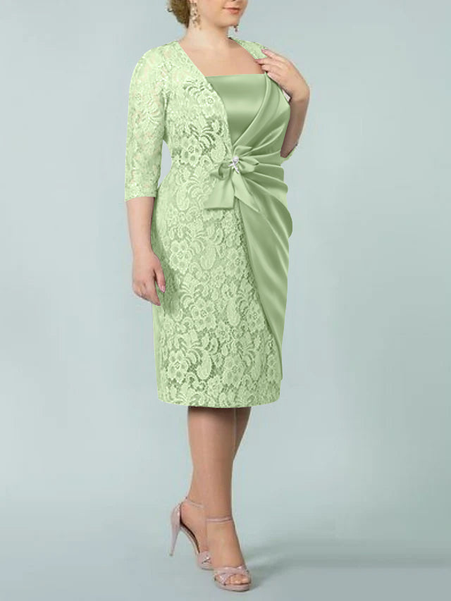 Square Neck Tea Length Sheath Column Dress for the Mother of the Bride