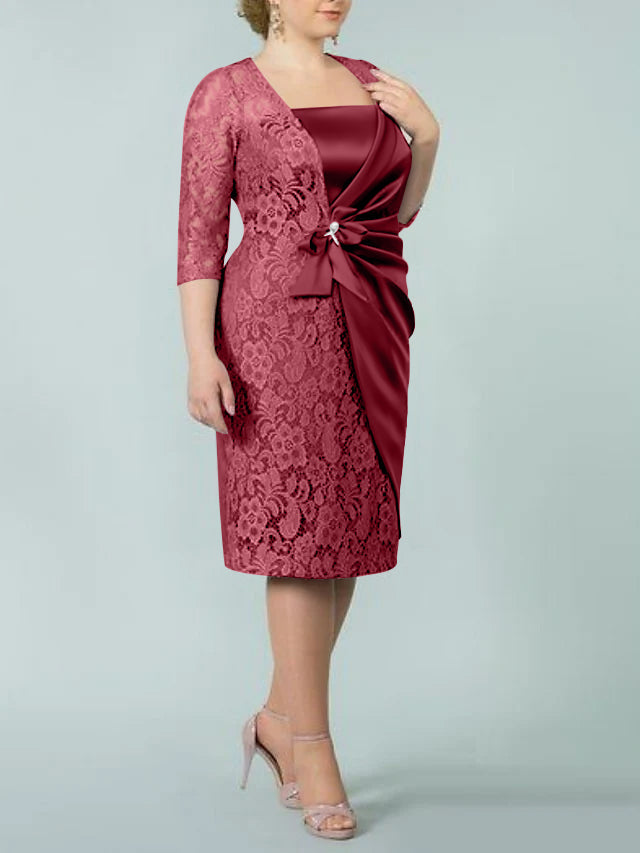 Square Neck Tea Length Sheath Column Dress for the Mother of the Bride
