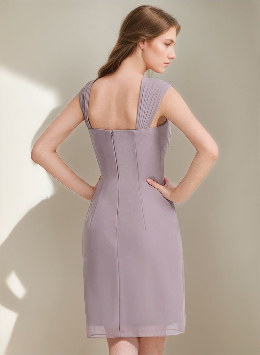 Square Neckline 3/4 Sleeve Knee Length Sheath Column Mother of the Bride Dress with Jacket Ruffles Pleats and Beads
