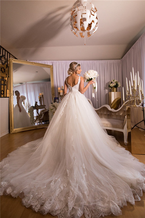 Strap Gorgeous Applique A-Line Beading V-neck Wedding Dress