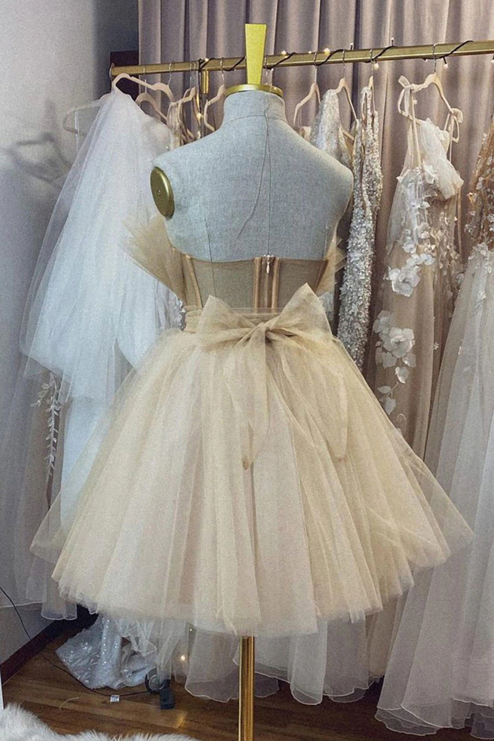 Strapless Beige A Line Short Cocktail Dresses