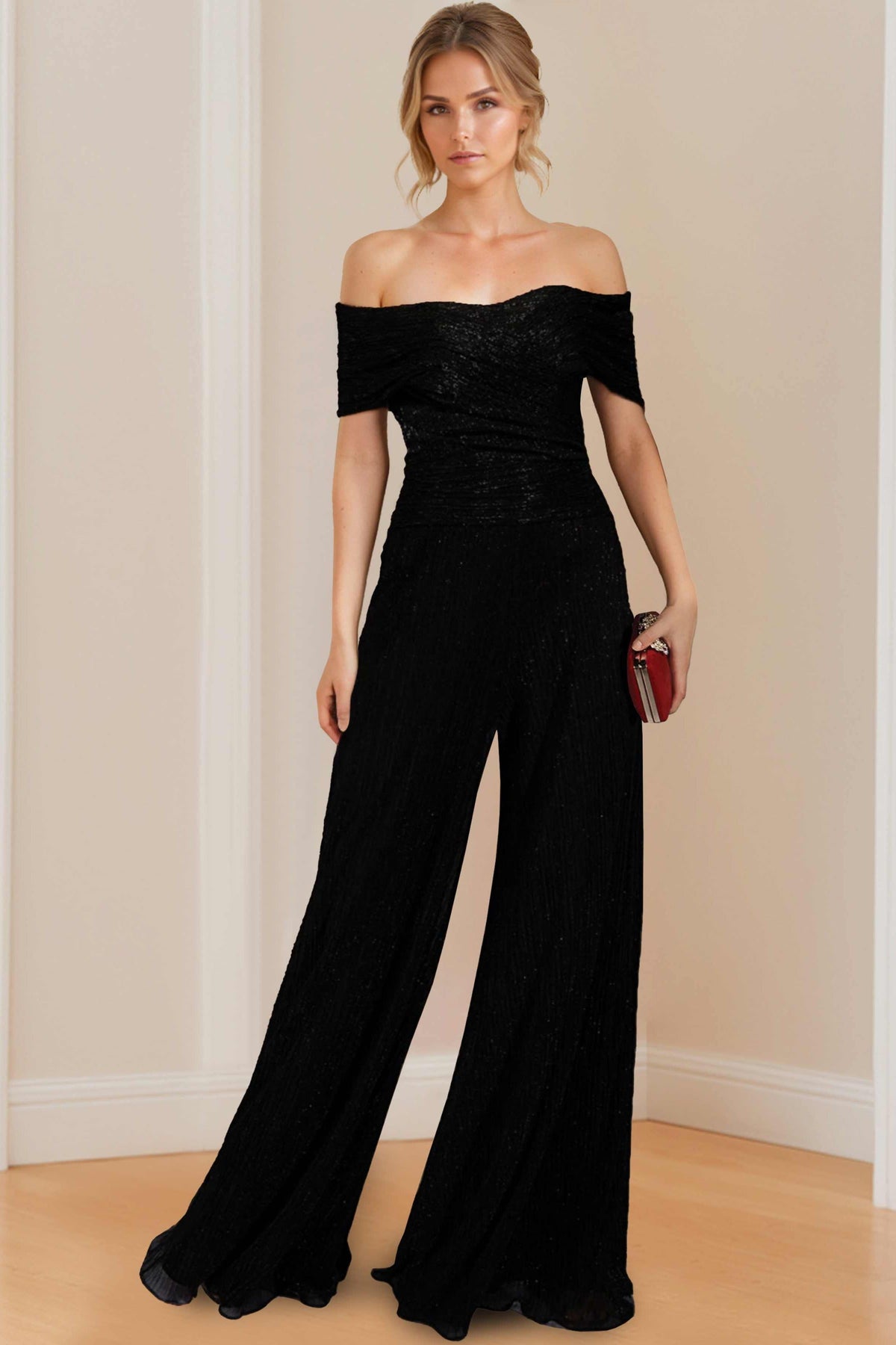 Strapless Long Jumpsuit in Crinkle Chiffon for the Mother of the Bride