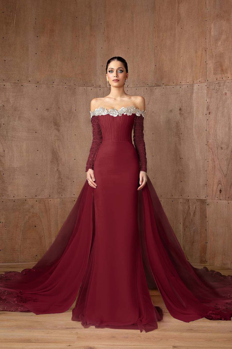 Strapless Long Sleeves Mermaid Long Evening Formal Dress With Appliques