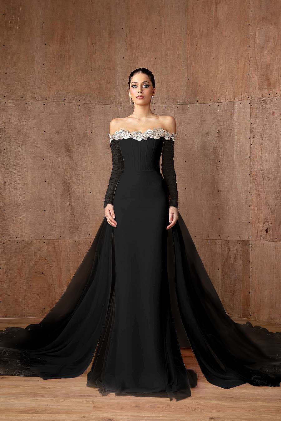 Strapless Long Sleeves Mermaid Long Evening Formal Dress With Appliques