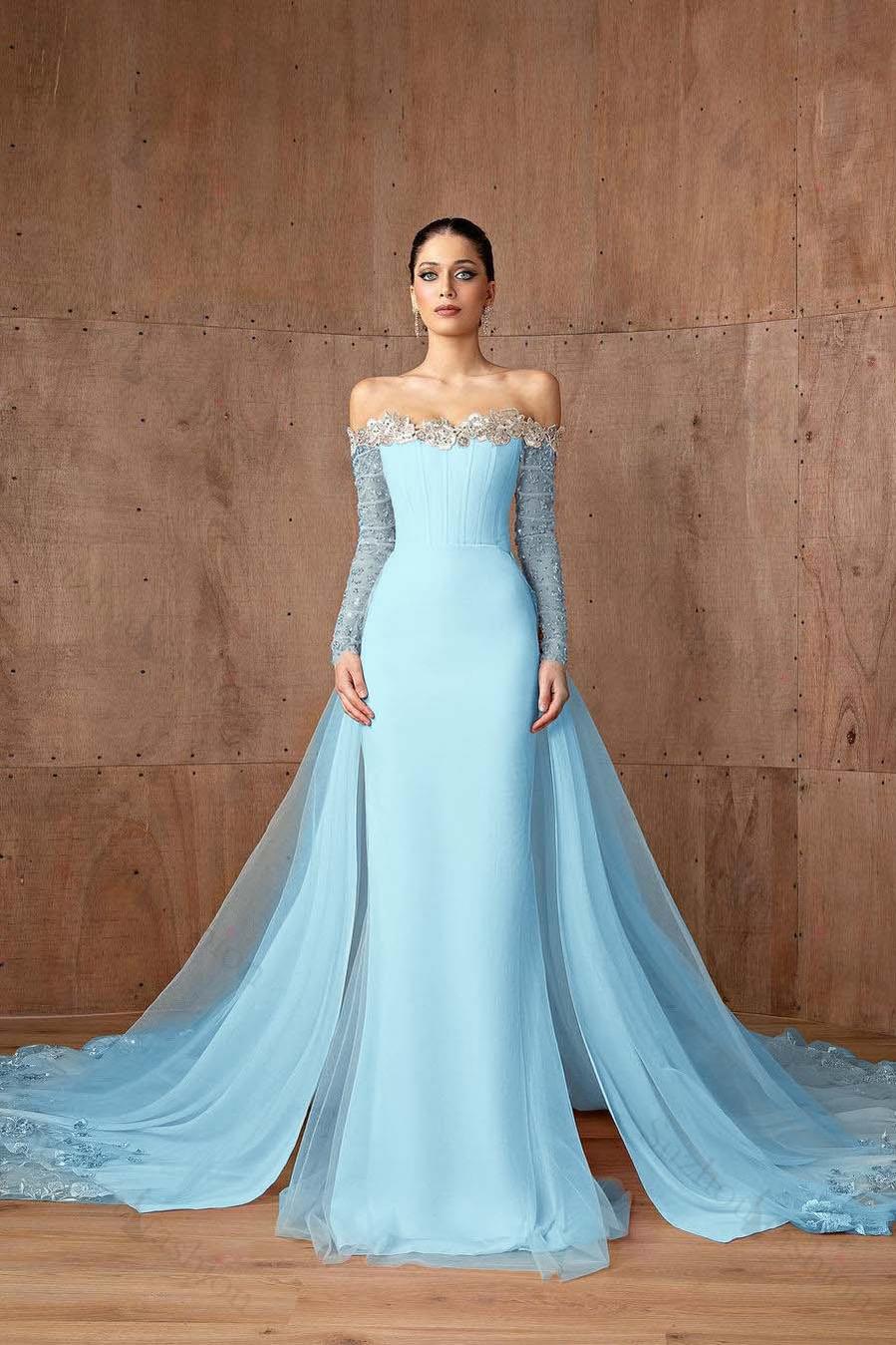 Strapless Long Sleeves Mermaid Long Evening Formal Dress With Appliques