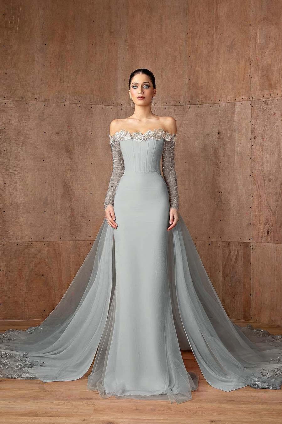 Strapless Long Sleeves Mermaid Long Evening Formal Dress With Appliques