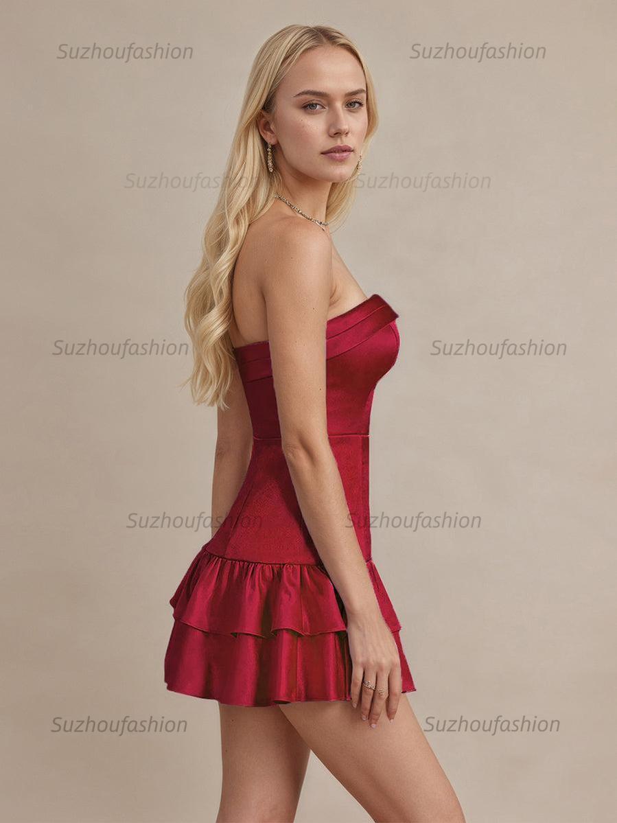 Suzhoufashion Strapless Satin Short Homecoming Dress