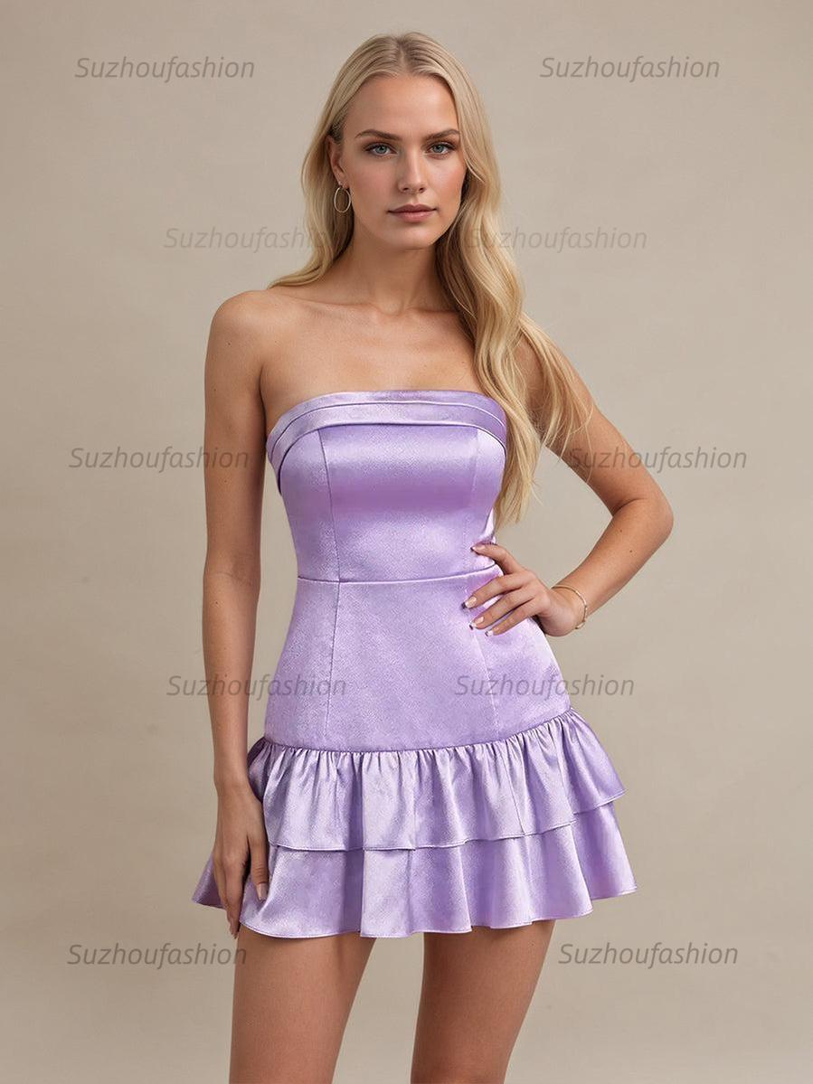 Suzhoufashion Strapless Satin Short Homecoming Dress