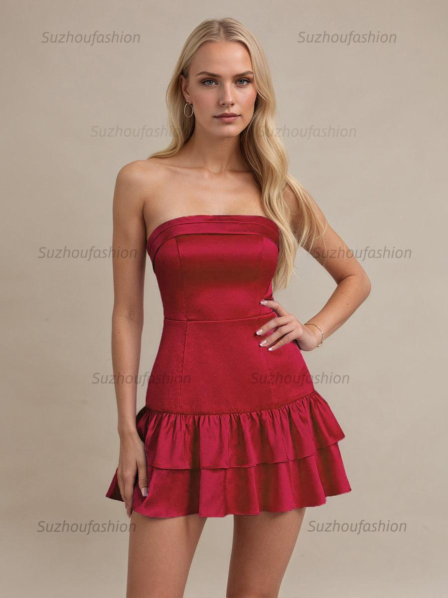 Suzhoufashion Strapless Satin Short Homecoming Dress