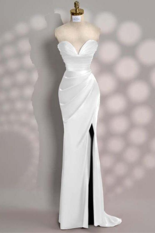 Strapless Sleeveless Mermaid Long Evening Formal Dress With Front Split
