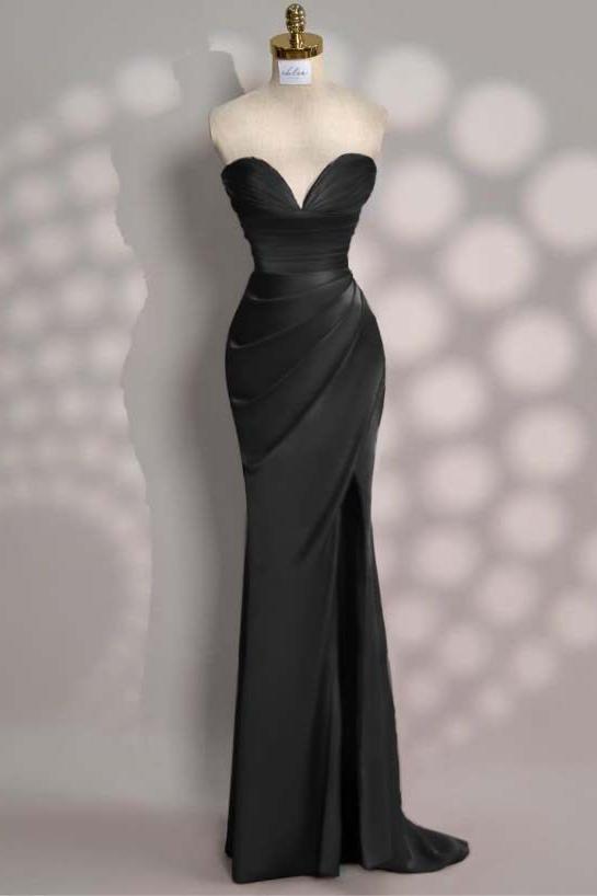 Strapless Sleeveless Mermaid Long Evening Formal Dress With Front Split